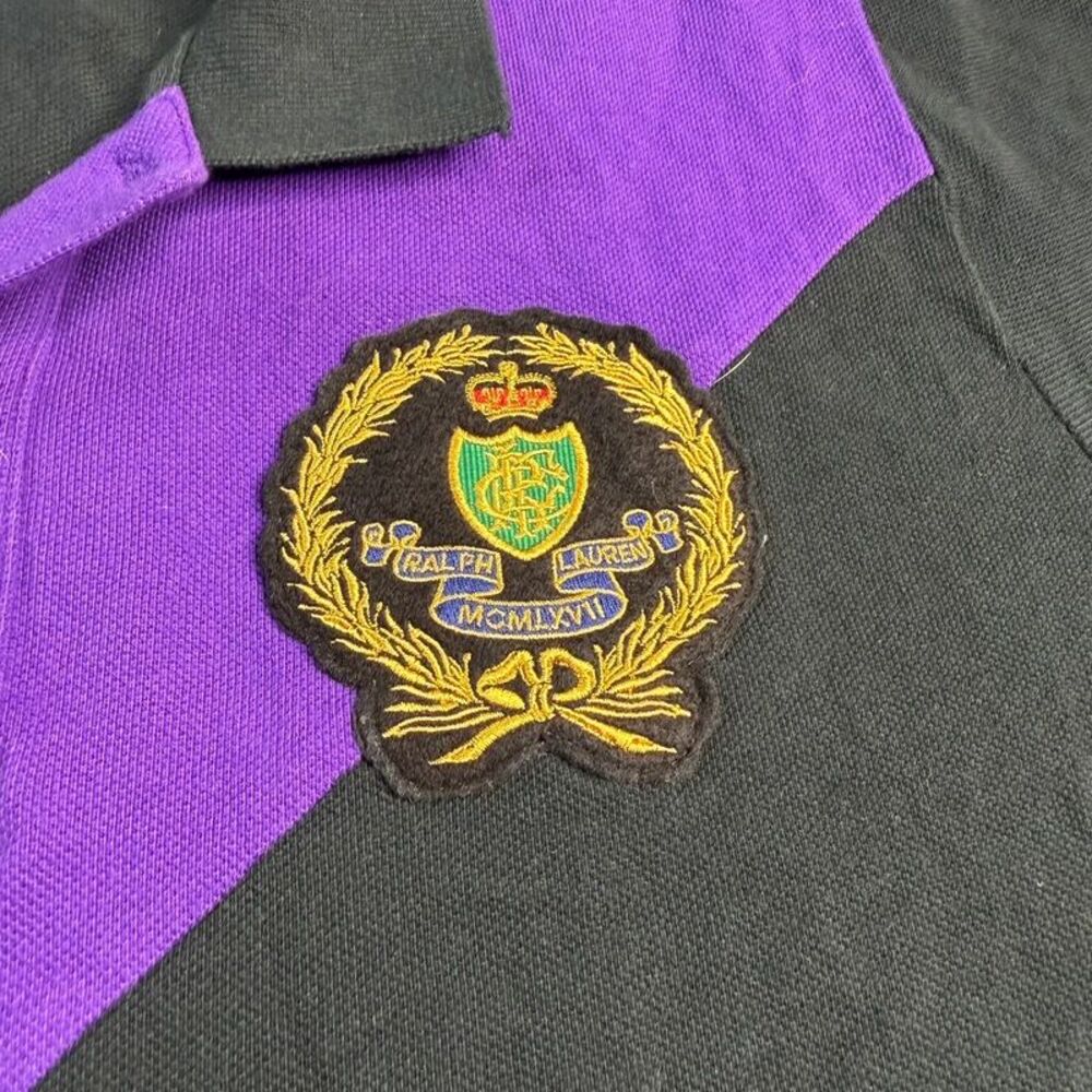 Vtg Ralph Lauren Black & Purple Colorblock Skinny Polo Womens XL Crest Preppy - Picture 3 of 11